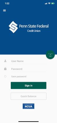 iPhone Penn State Federal Mobile App login screenshot