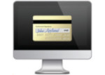 Computer with card representing Visa purchase online or by phone