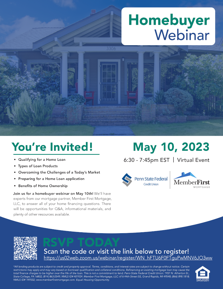 Homebuyer Webinar hosted by Penn State Federal!